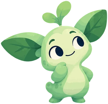 Fern, a green leafy companion, looking curious.