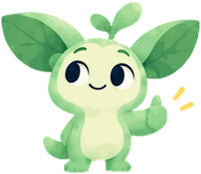 Fern, a green leafy companion, giving a thumbs up.