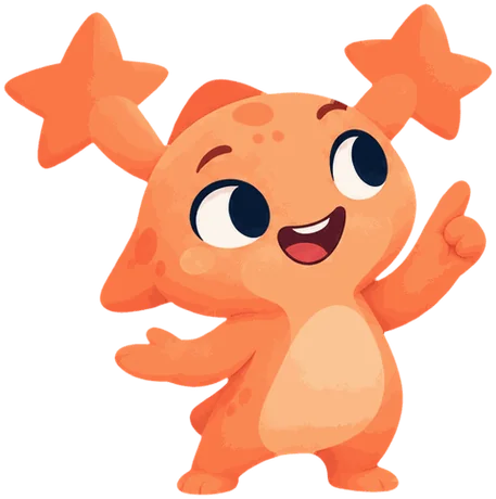 Nova, an orange companion with star ears, explaining with one hand raised.